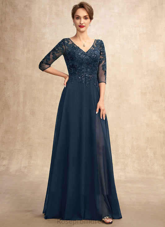 Split Bride Floor-Length Dress Mother V-neck Gracie With the Chiffon of Mother of the Bride Dresses Front Lace A-Line Sequins