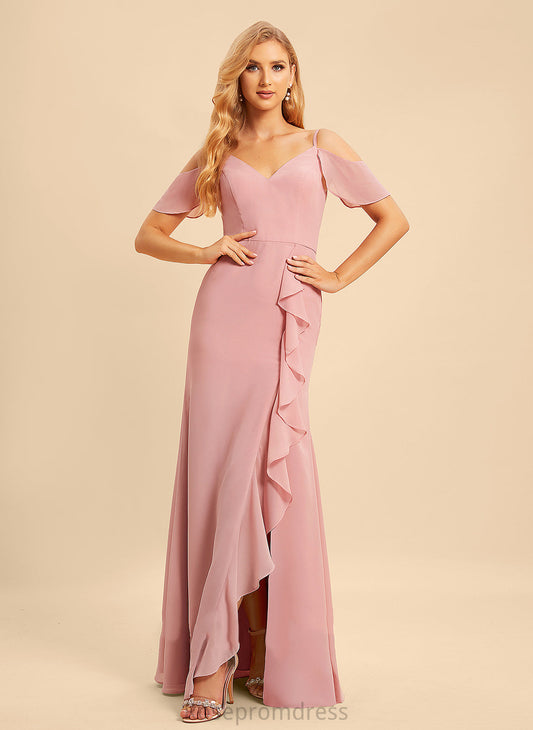 V-neck Ruffle Silhouette Fabric Embellishment Floor-Length SplitFront A-Line Length Neckline Cassie Bridesmaid Dresses