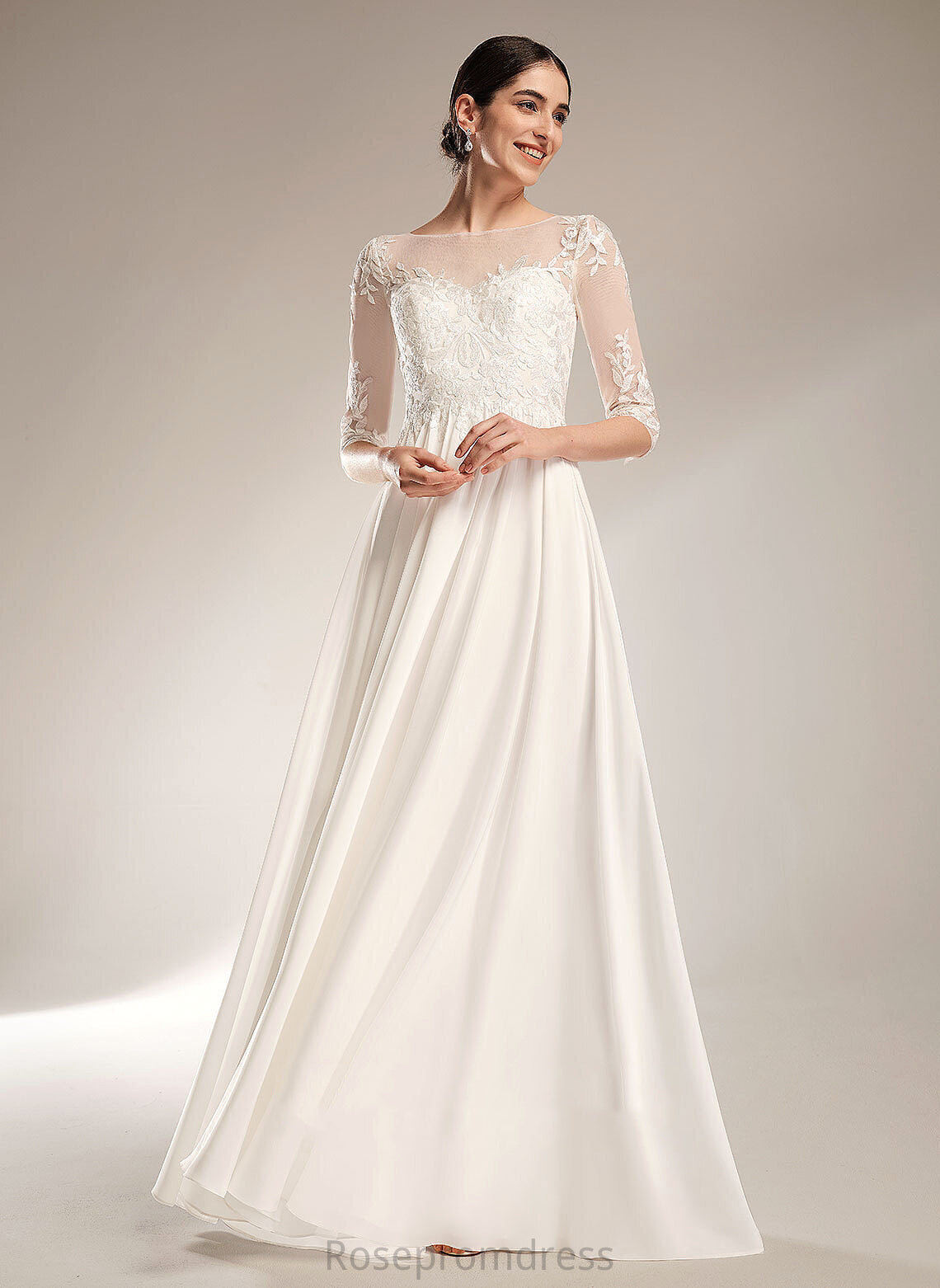 Sequins A-Line Dress Illusion Wedding Dresses Train Lucia With Sweep Wedding Chiffon