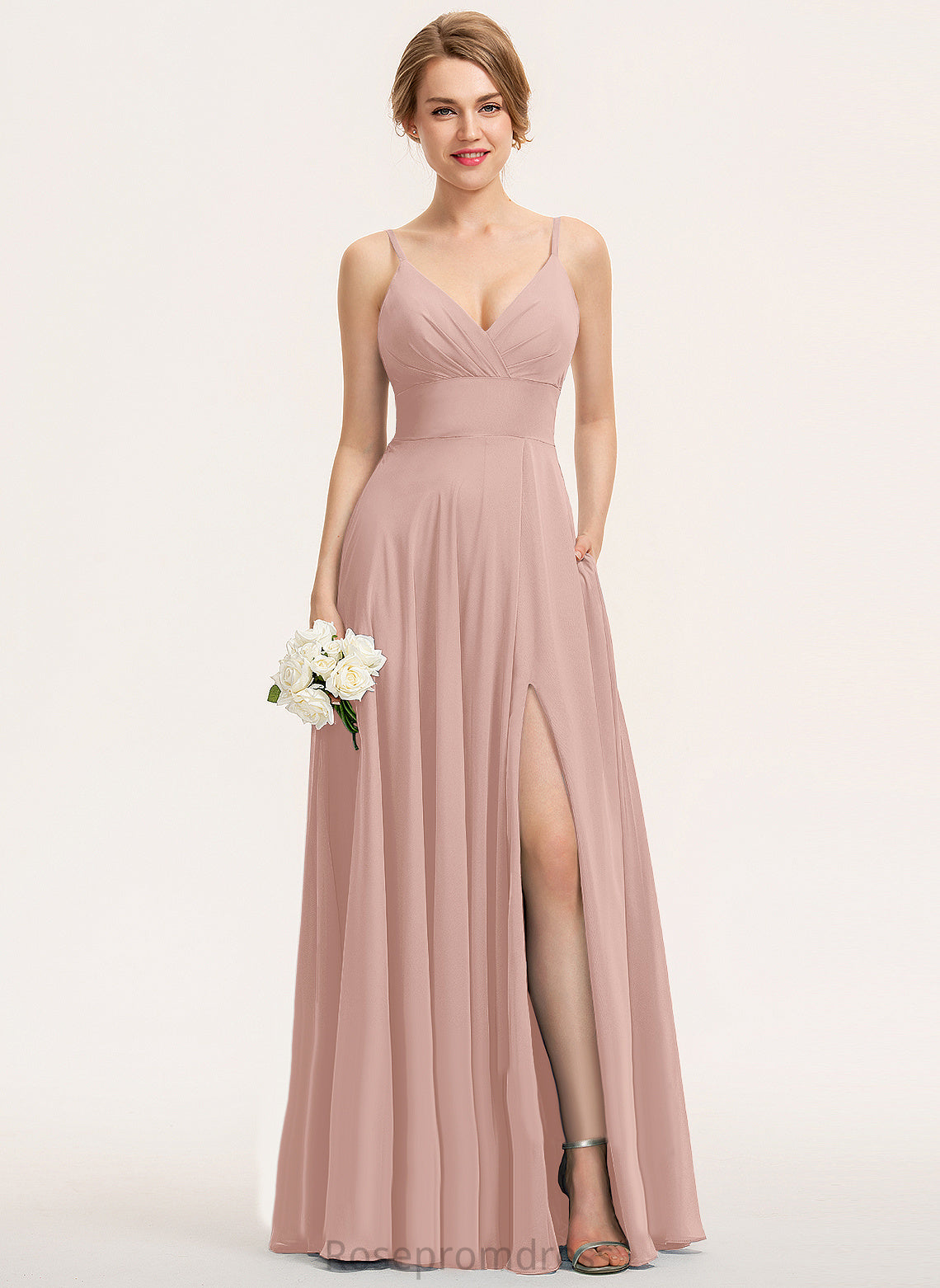 Pleated Floor-Length Length V-neck Embellishment A-Line Neckline Silhouette Fabric Sam A-Line/Princess Floor Length Bridesmaid Dresses