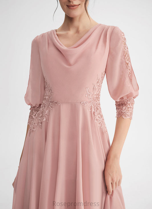 Chiffon Neck Cocktail Knee-Length Cowl Lace Dress Cocktail Dresses A-Line Gia With