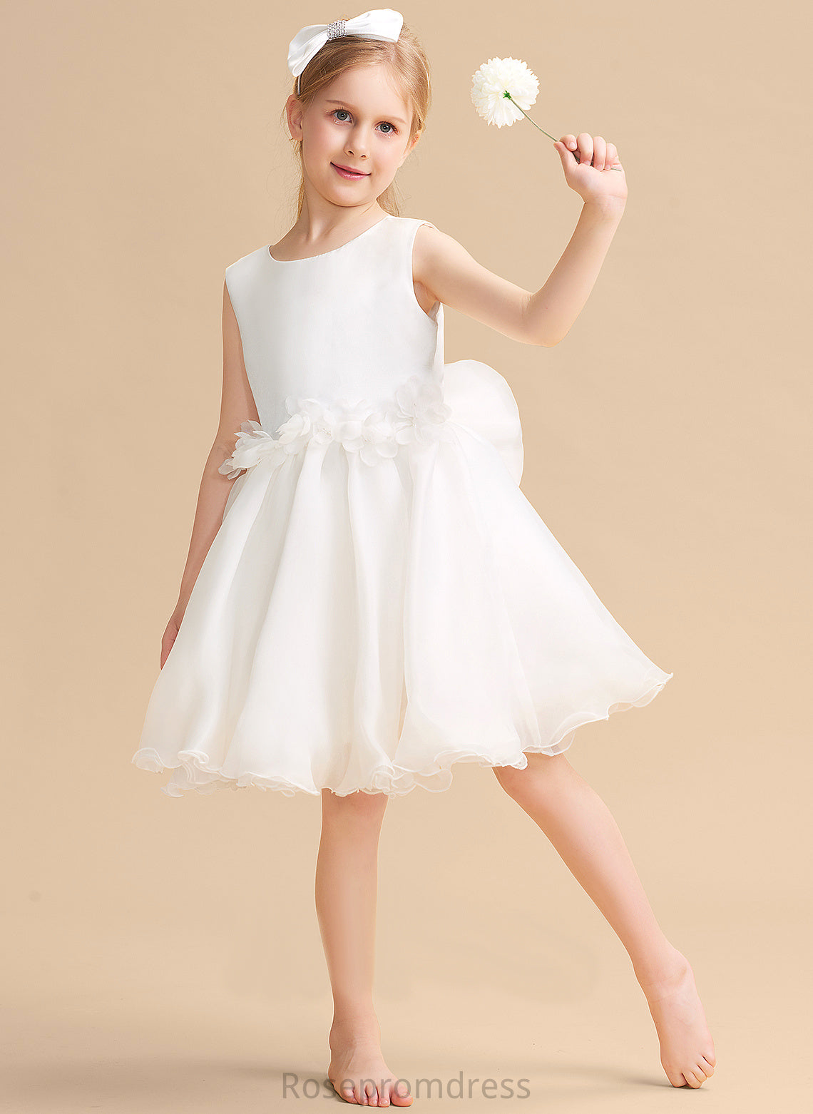 A-Line Flower Girl Dresses Girl Dress - Organza Diya Sleeveless Knee-length Flower Neck Scoop