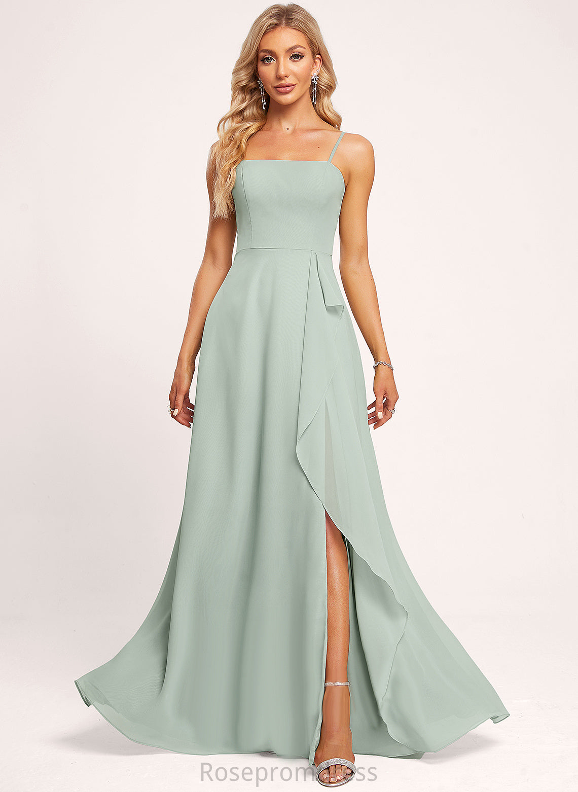 A-line Floor-Length Straps&Sleeves Fabric Length Square Neckline Silhouette Marianna Spandex Sleeveless Off The Shoulder Bridesmaid Dresses