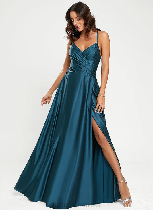 Polyester A-Line V-neck Prom Dresses Jessie Floor-Length