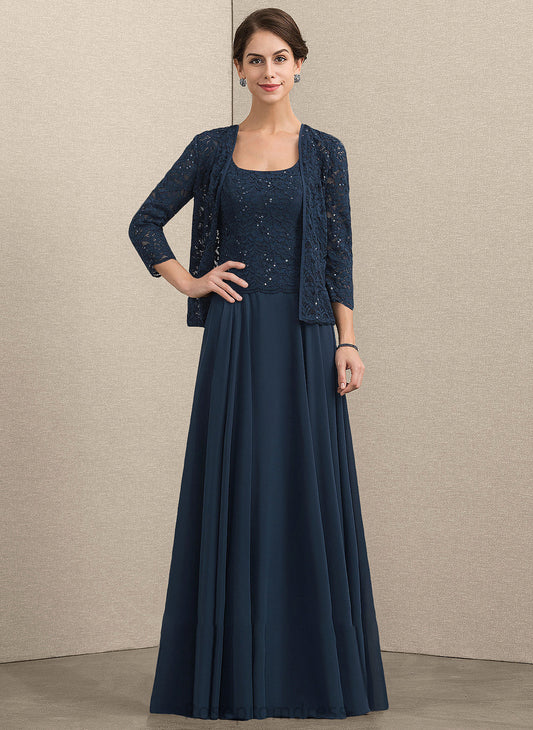 of Floor-Length Sequins the With Square Dress Mother Chiffon A-Line Mother of the Bride Dresses Lace Bride Neckline Liliana