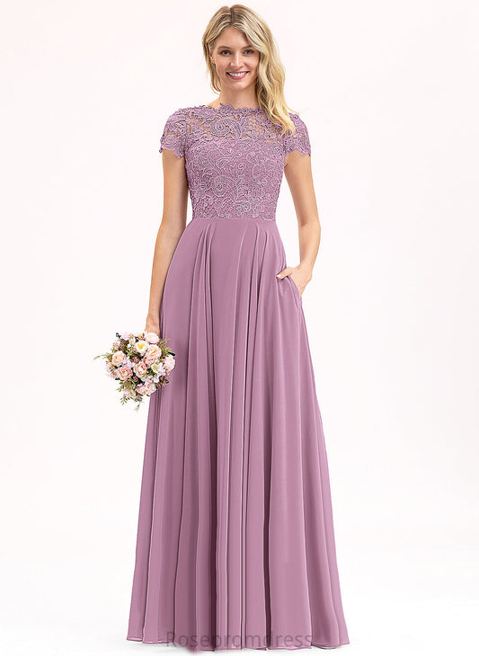 Floor-Length A-Line Chiffon Scoop Lace Nellie Prom Dresses