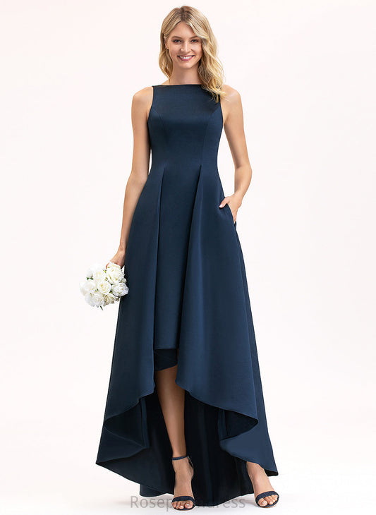 Satin Silhouette Asymmetrical Scoop Straps&Sleeves Fabric Length A-line Neckline Hailie A-Line/Princess Natural Waist Bridesmaid Dresses