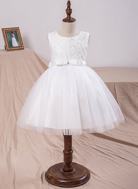 Flower Girl Dresses Flower Knee-length Adriana Girl - Scoop Bow(s) With Dress Sleeveless Tulle/Lace Neck Ball-Gown/Princess