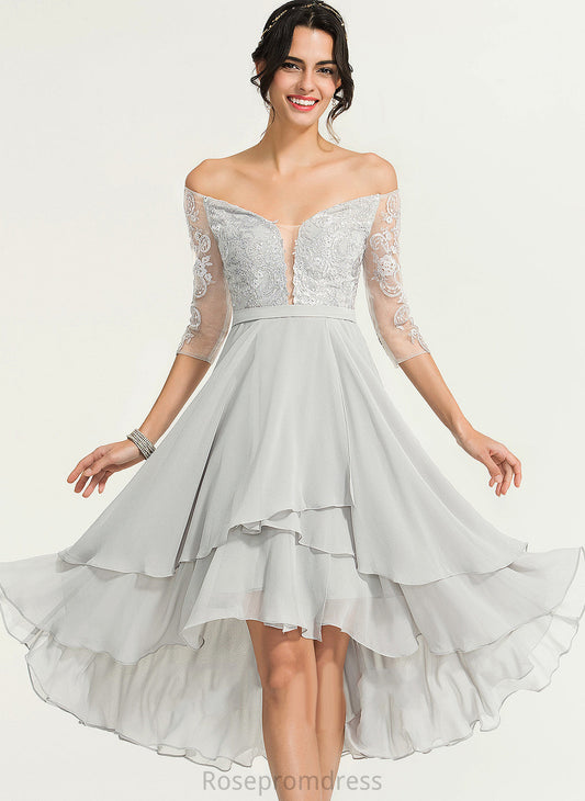 Off-the-Shoulder Asymmetrical A-Line With Lace Cocktail Juliana Beading Dress Chiffon Cocktail Dresses