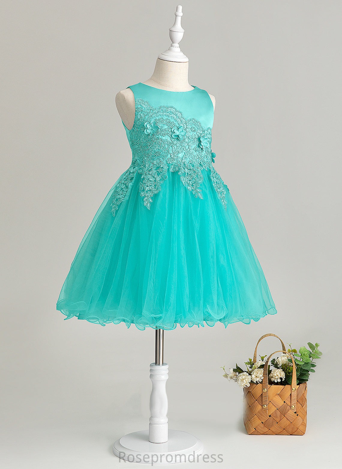 A-Line Knee-length With - Josie Flower Girl Dresses Neck Scoop Flower(s) Sleeveless Flower Girl Dress Satin/Tulle/Lace