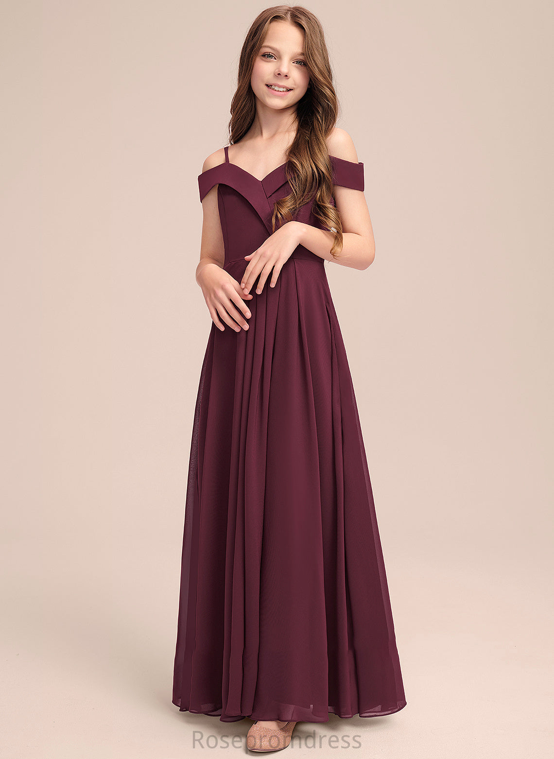 Floor-Length Junior Bridesmaid Dresses Off-the-Shoulder Patti A-Line Chiffon