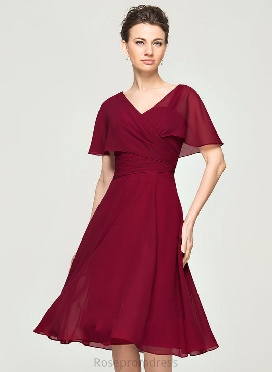 A-Line Micah Ruffle Cocktail Dresses Chiffon Dress Knee-Length Cocktail V-neck With