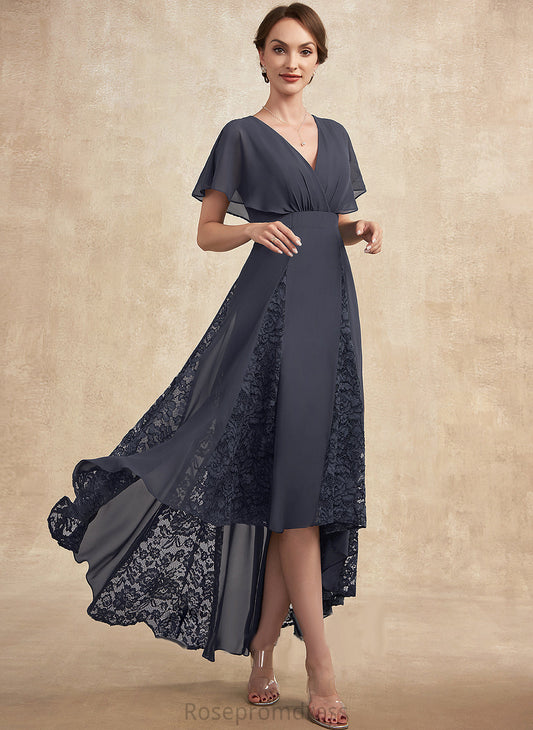 With Dress Asymmetrical Ruffle A-Line Sabrina of Mother Lace V-neck the Mother of the Bride Dresses Chiffon Bride