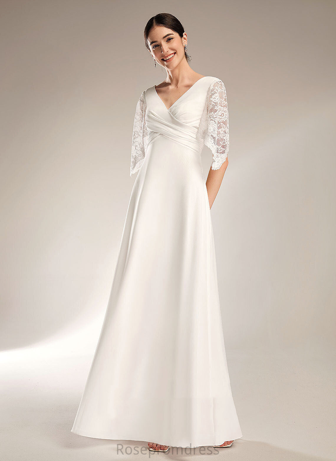 Floor-Length Wedding Dress With V-neck Lace Keira Chiffon Wedding Dresses Sheath/Column