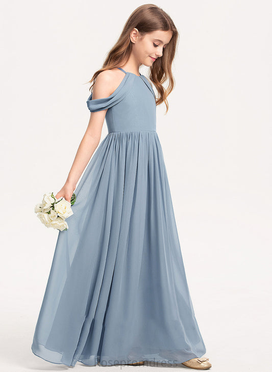 Ruffle Fiona Chiffon Floor-Length Scoop A-Line With Neck Junior Bridesmaid Dresses