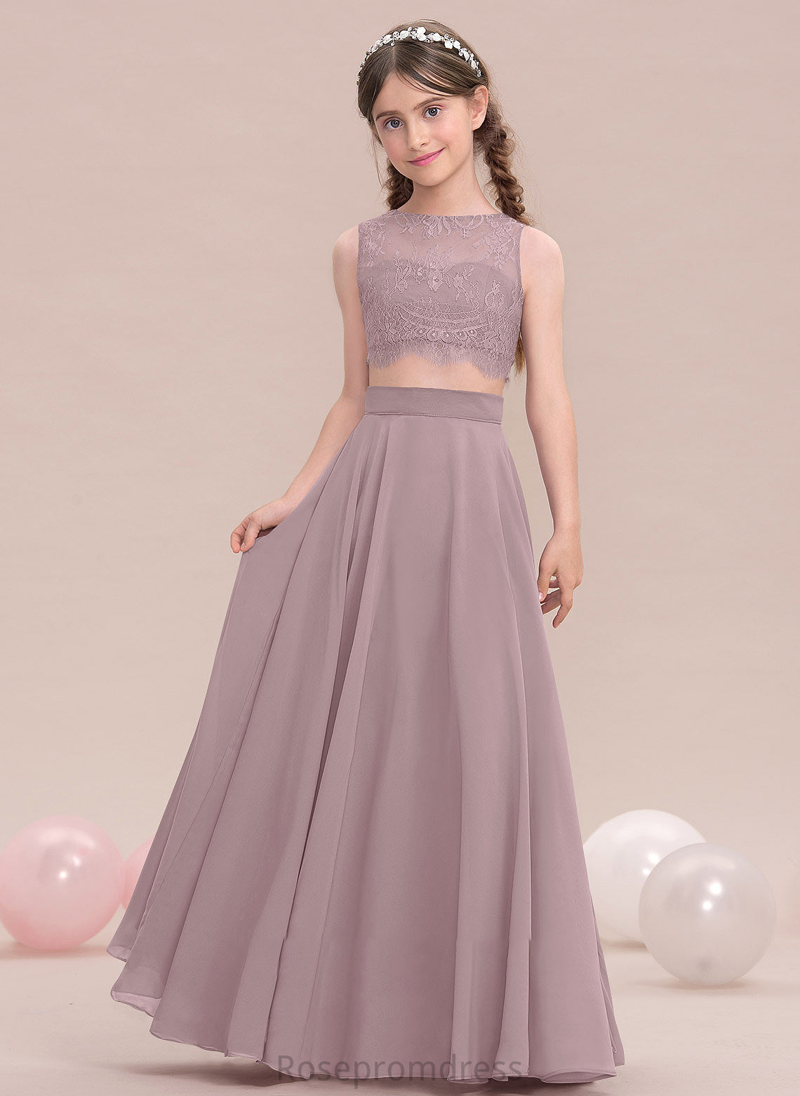 Floor-Length Junior Bridesmaid Dresses Melany Scoop Neck A-Line Chiffon