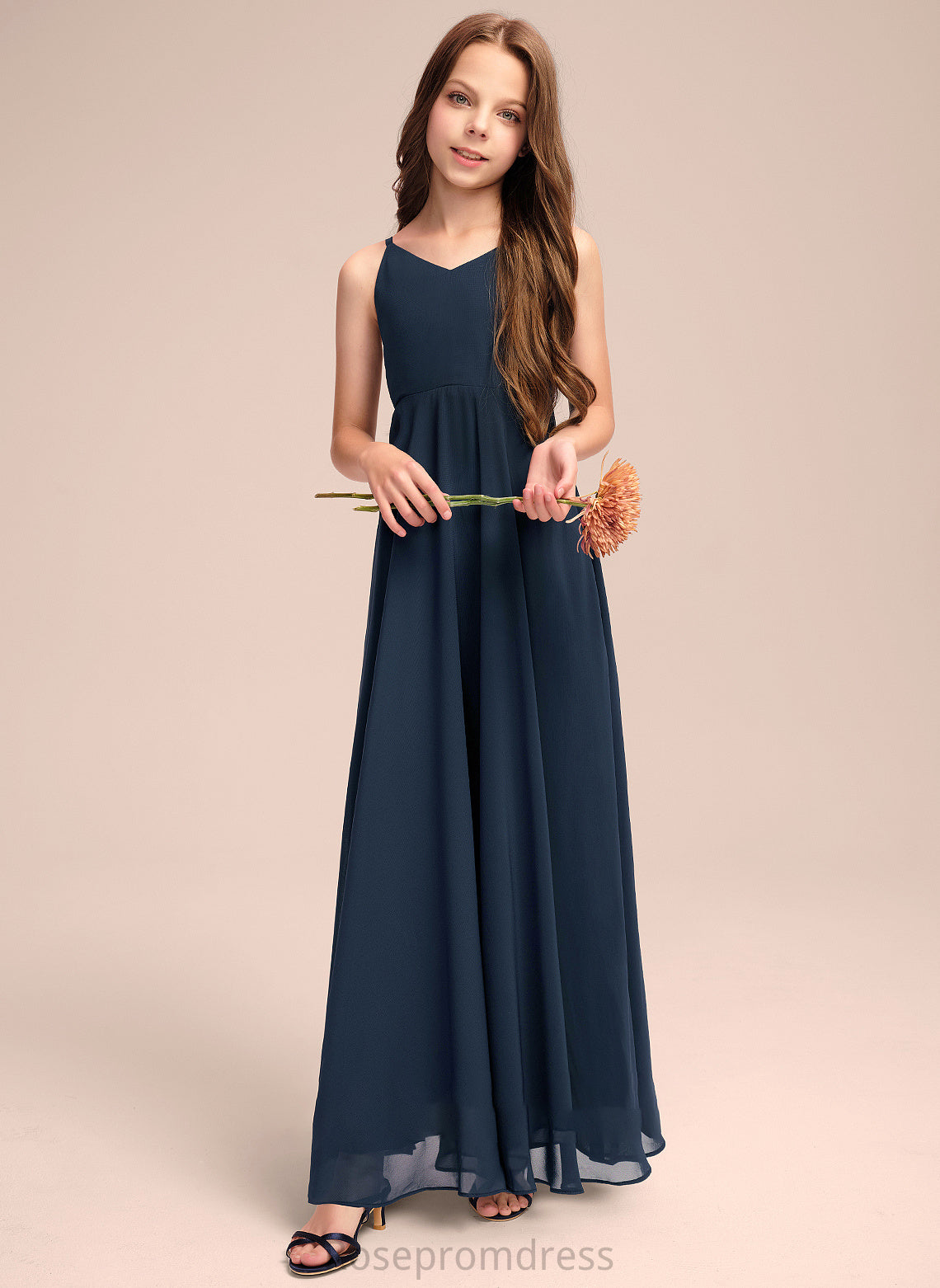 Chiffon Bow(s) V-neck A-Line Junior Bridesmaid Dresses Floor-Length With Kaya