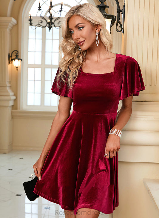 Velvet Mini Sleeves Short A-line Elegant Dresses Selah Club Dresses Neck Square