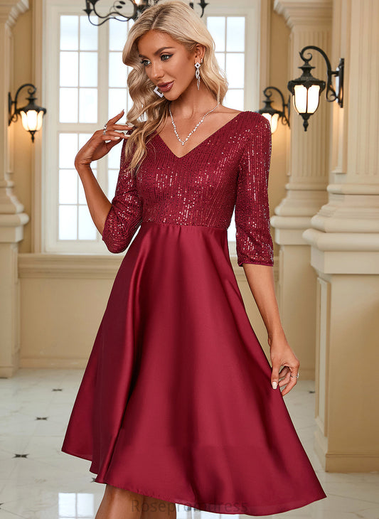 Midi Sleeves Club Dresses Satin Dresses Elegant Kate Sequins V-Neck 3/4 A-line