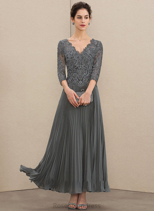 Mother of the Bride Dresses Mother Lace Bride Chiffon Dress V-neck A-Line Cristina Ankle-Length the Pleated Sequins of With