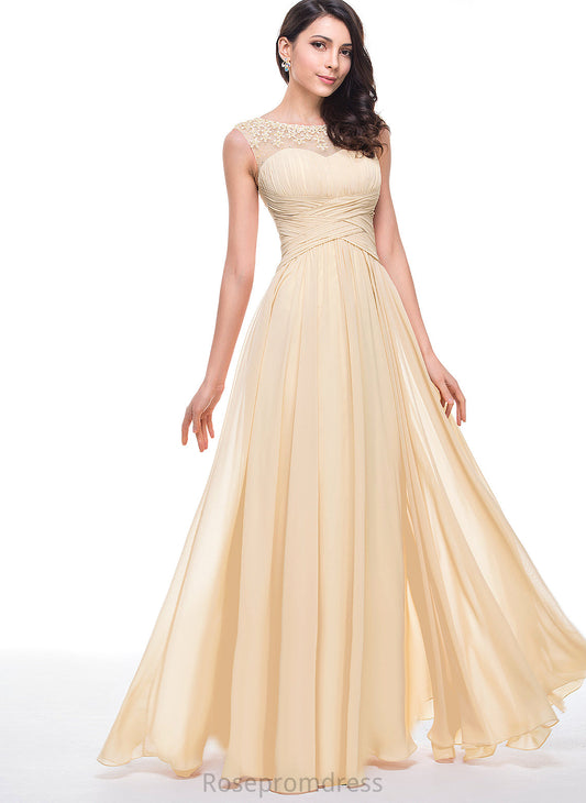 A-Line Prom Dresses Beading Tulle Flower(s) Mandy Floor-Length With Ruffle Chiffon Scoop