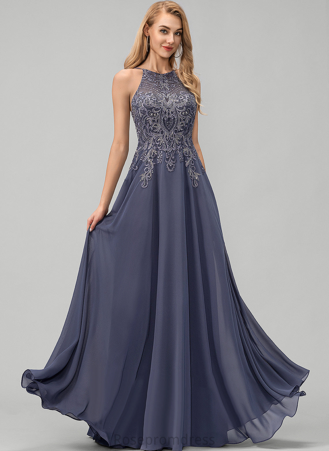 With Prom Dresses Scoop Floor-Length Stephany A-Line Chiffon Sequins Lace