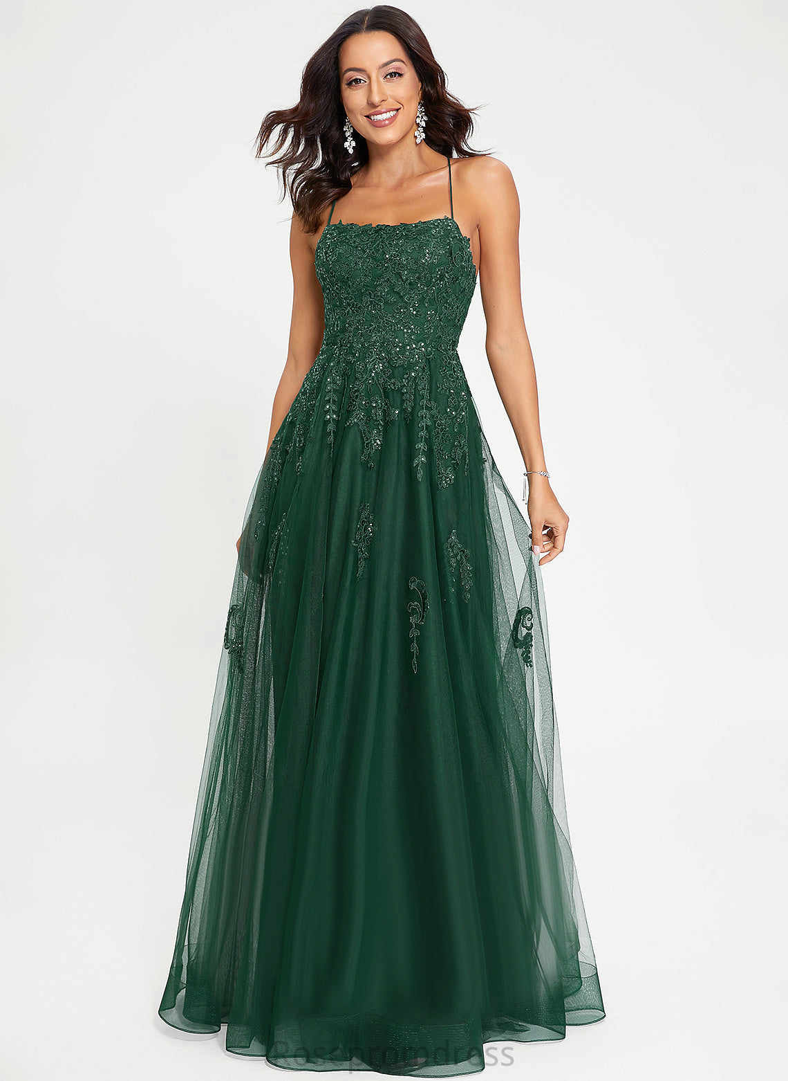 Square Carley A-Line Prom Dresses Floor-Length Tulle