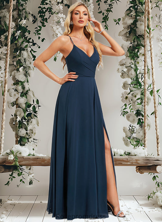 Lynn A-line V-Neck Floor-Length Chiffon Prom Dresses With Pleated DSP0025830