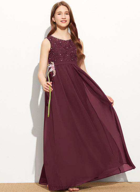 Scoop Lace Junior Bridesmaid Dresses Neck A-Line Beading With Chiffon Sequins Floor-Length Kendal