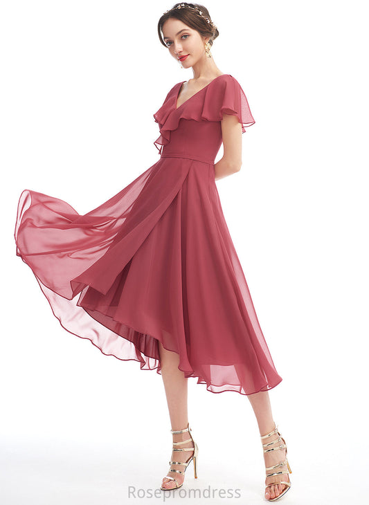 Janiyah V-neck Cocktail With Dress A-Line Cocktail Dresses Ruffle Chiffon Asymmetrical