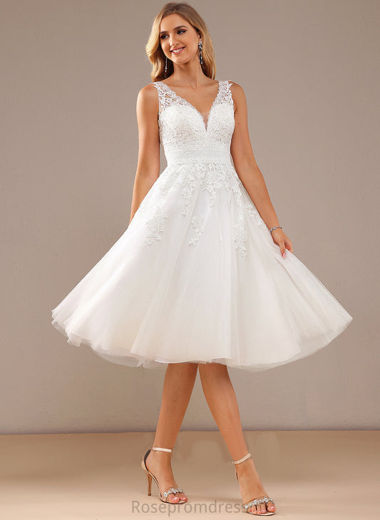 Addyson Tulle A-Line Dress Lace Lace V-neck With Knee-Length Wedding Dresses Wedding