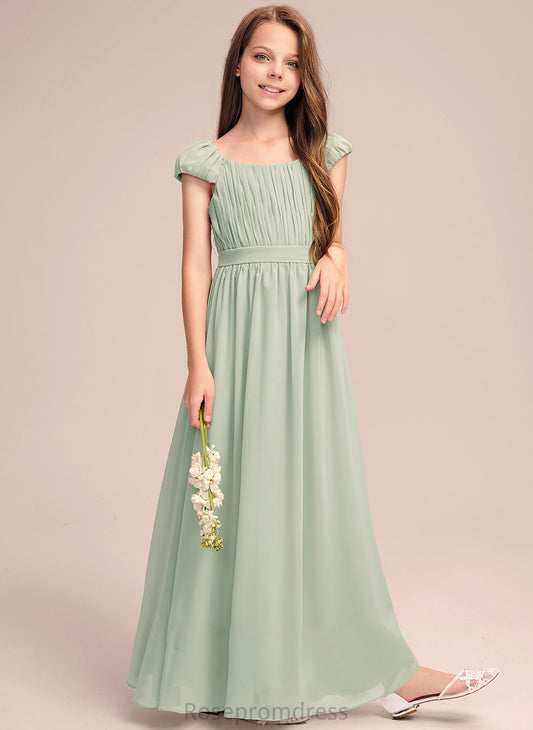 Chiffon Bow(s) Scoop With A-Line Floor-Length Ruffle Neck Journey Junior Bridesmaid Dresses