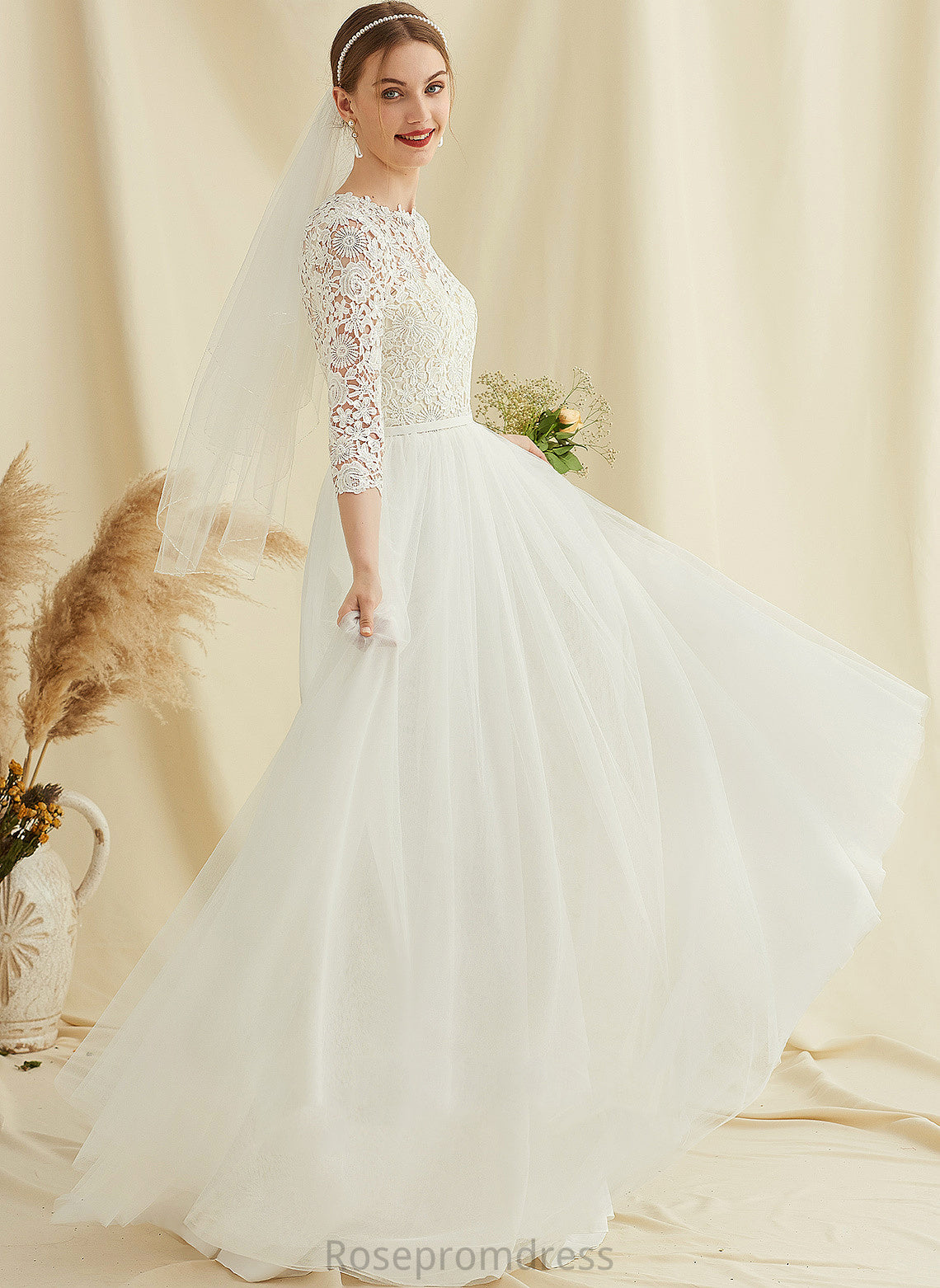 Maia Sweep Wedding Wedding Dresses A-Line Dress Train Lace Tulle