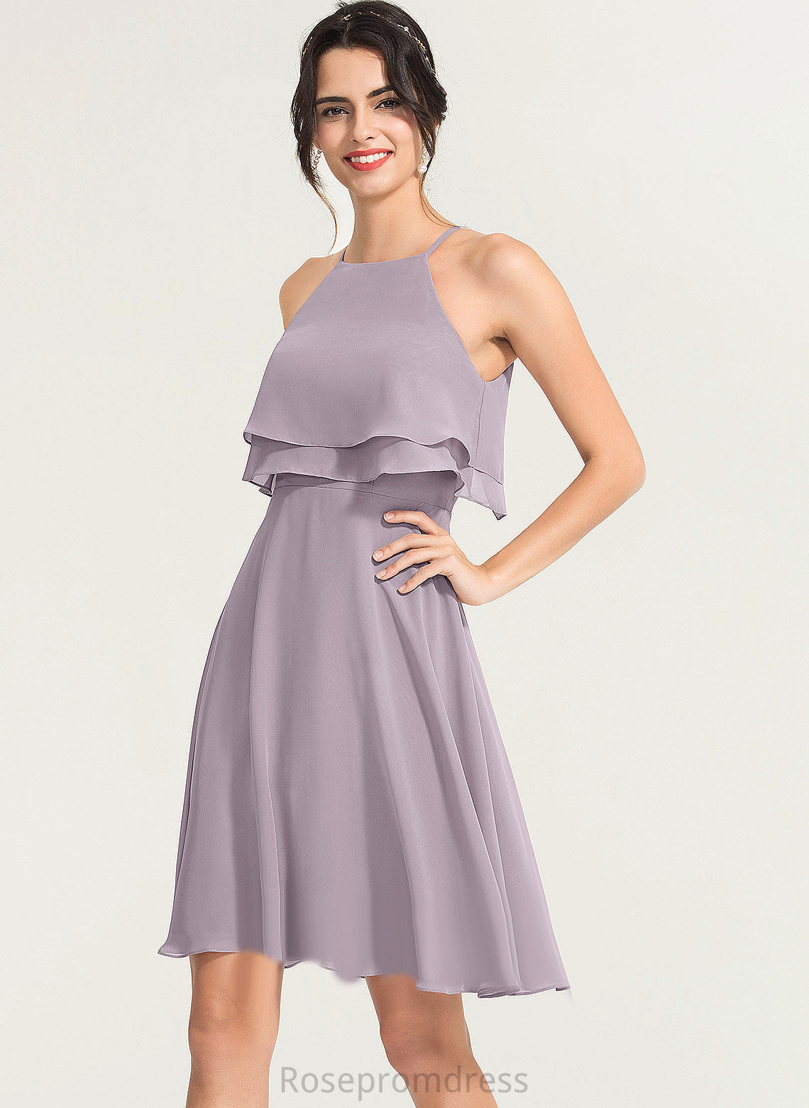 Neckline Cocktail Dresses Dress Brenda Chiffon Cocktail A-Line Knee-Length Square