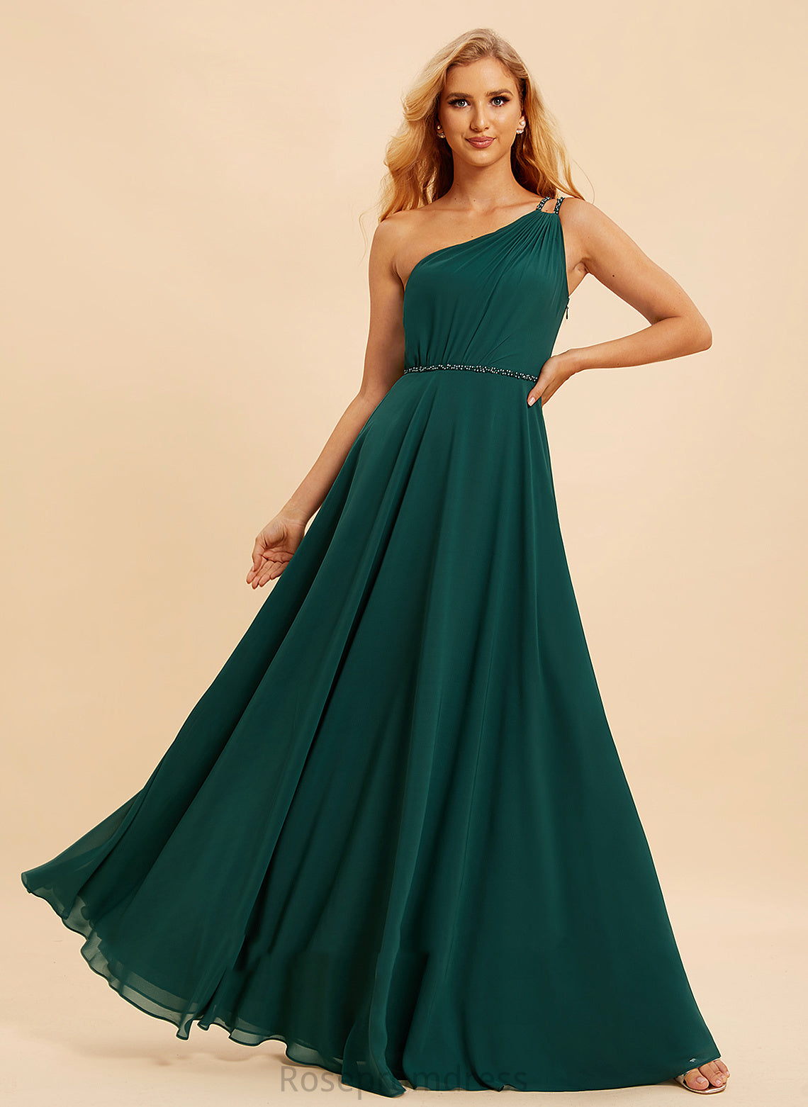 Silhouette Length Embellishment Beading A-Line Fabric One-Shoulder Floor-Length Neckline Sequins Tina Bridesmaid Dresses