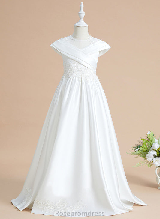 Scoop Flower Flower Girl Dresses Faith Ball-Gown/Princess Sleeveless Satin/Lace Train - Dress Girl Sweep Neck