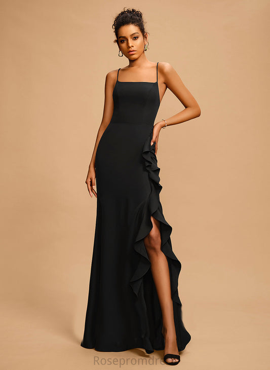 With Crepe Square Ruffle Sheath/Column Abigayle Prom Dresses Stretch Floor-Length