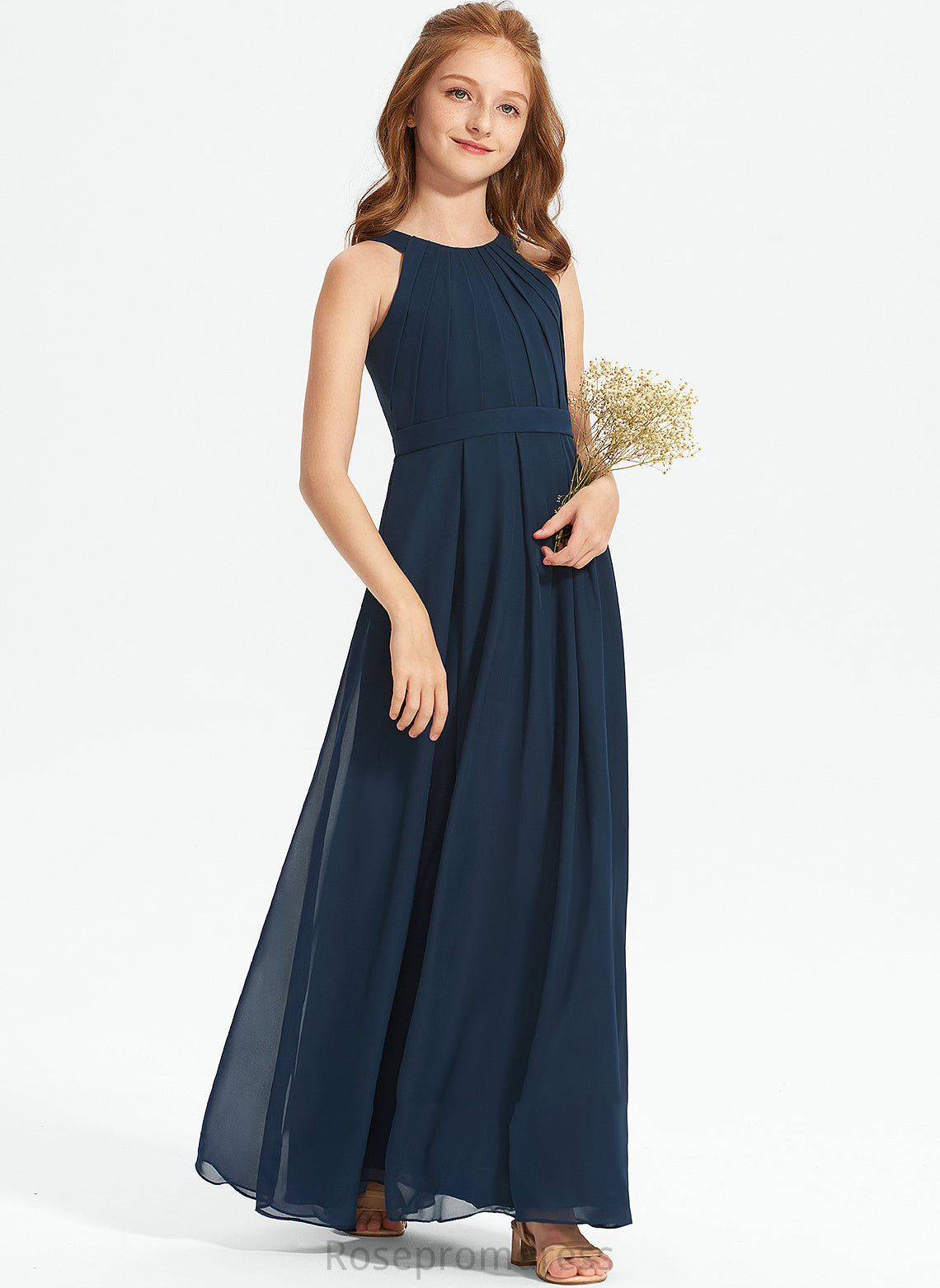 Chiffon Ruffle A-Line Junior Bridesmaid Dresses Scoop Neck Lindsay Floor-Length With