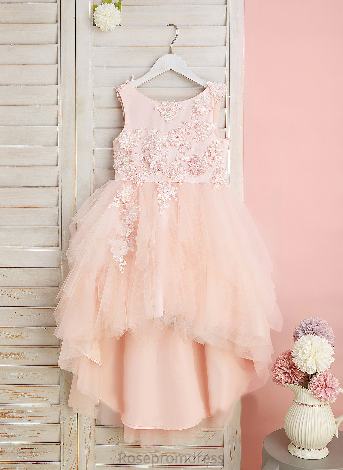 With Back - Ariel Sleeveless Dress Tulle Flower Lace/Flower(s)/V Girl Flower Girl Dresses Neck Ball-Gown/Princess Asymmetrical Scoop