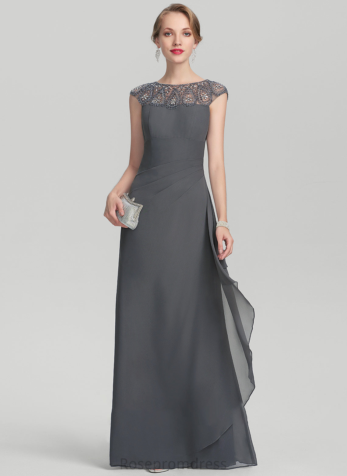 Floor-Length Neck Philippa A-Line Mother Ruffles Cascading Scoop Chiffon of the Beading Mother of the Bride Dresses Bride With Dress Sequins