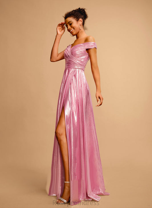 Pleated Floor-Length Off-the-Shoulder Sequins With Tori Polyester Prom Dresses A-Line