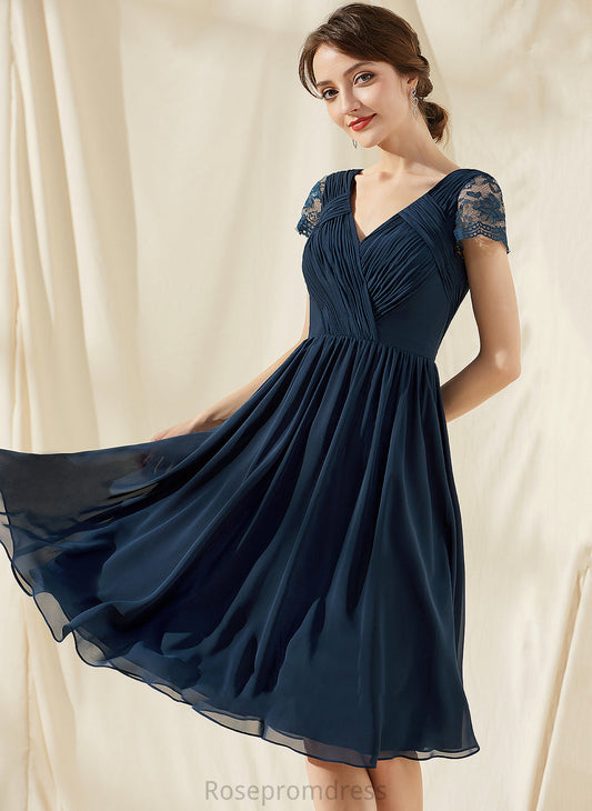 Chiffon With Lace A-Line Homecoming V-neck Knee-Length Dress Homecoming Dresses Ruffle Melina