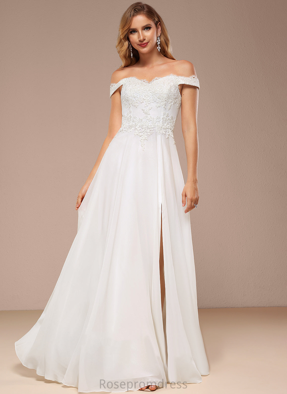 Lace Chiffon Off-the-Shoulder Sequins Giada Floor-Length With Dress A-Line Wedding Wedding Dresses