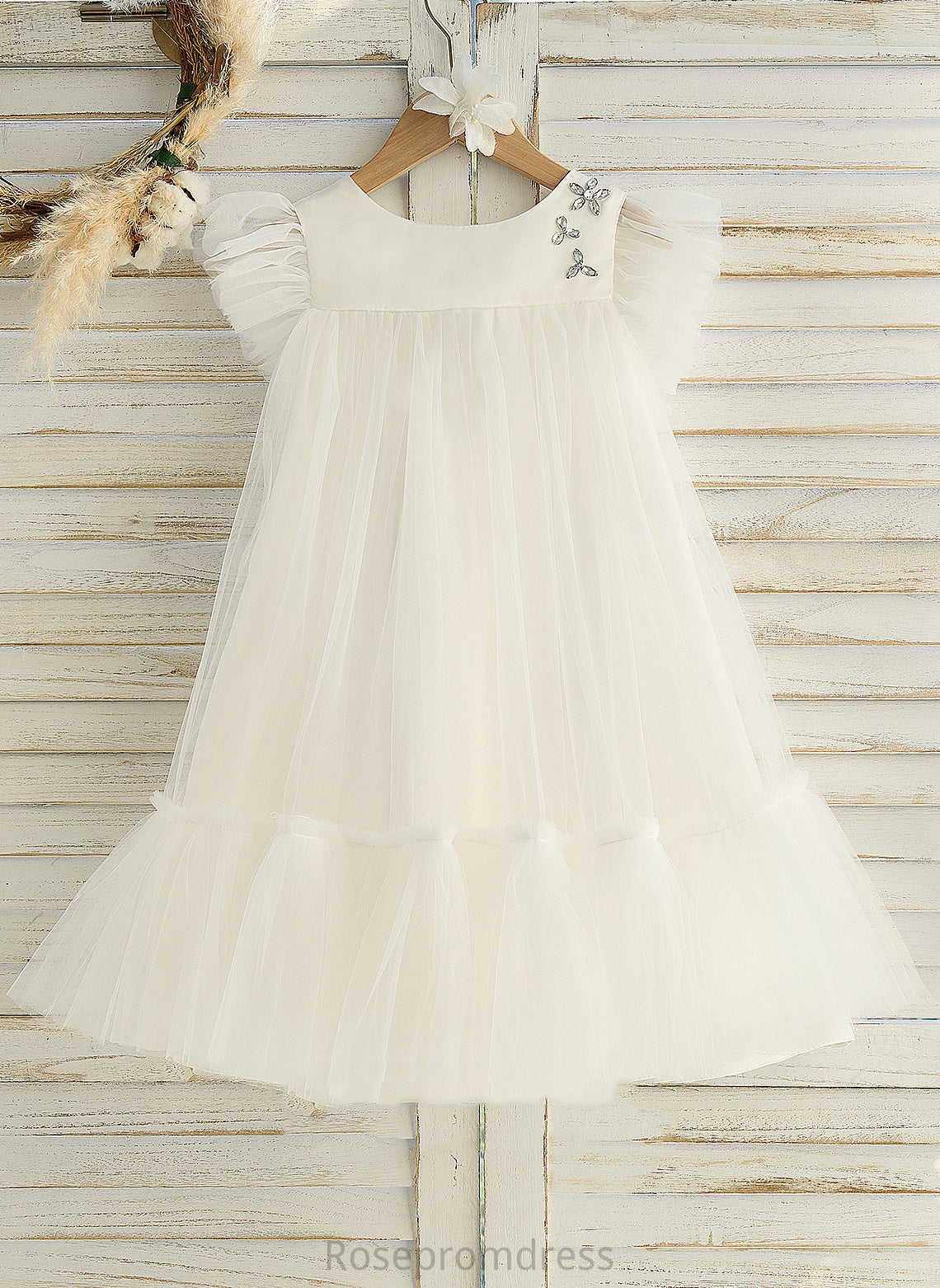 Scoop Ruffles Neck With Girl - Flower Carlee Sleeveless Dress Knee-length A-Line Satin/Tulle Flower Girl Dresses