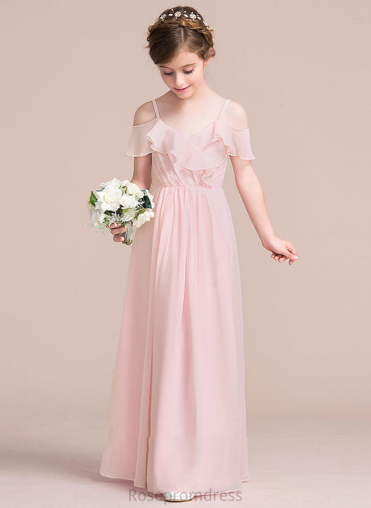 V-neck With Chiffon A-Line Ruffles Junior Bridesmaid Dresses Floor-Length Juliana Cascading