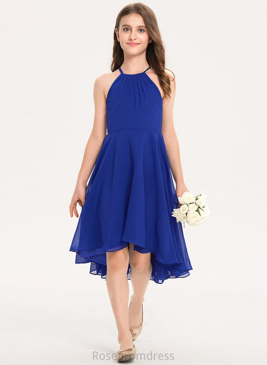 Chiffon Alyvia Asymmetrical Scoop A-Line Neck Junior Bridesmaid Dresses With Ruffle