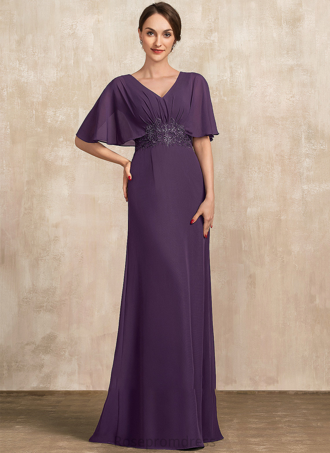 Bride Sequins Chiffon Dress With Lace of V-neck Hilary Mother of the Bride Dresses the Mother A-Line Floor-Length