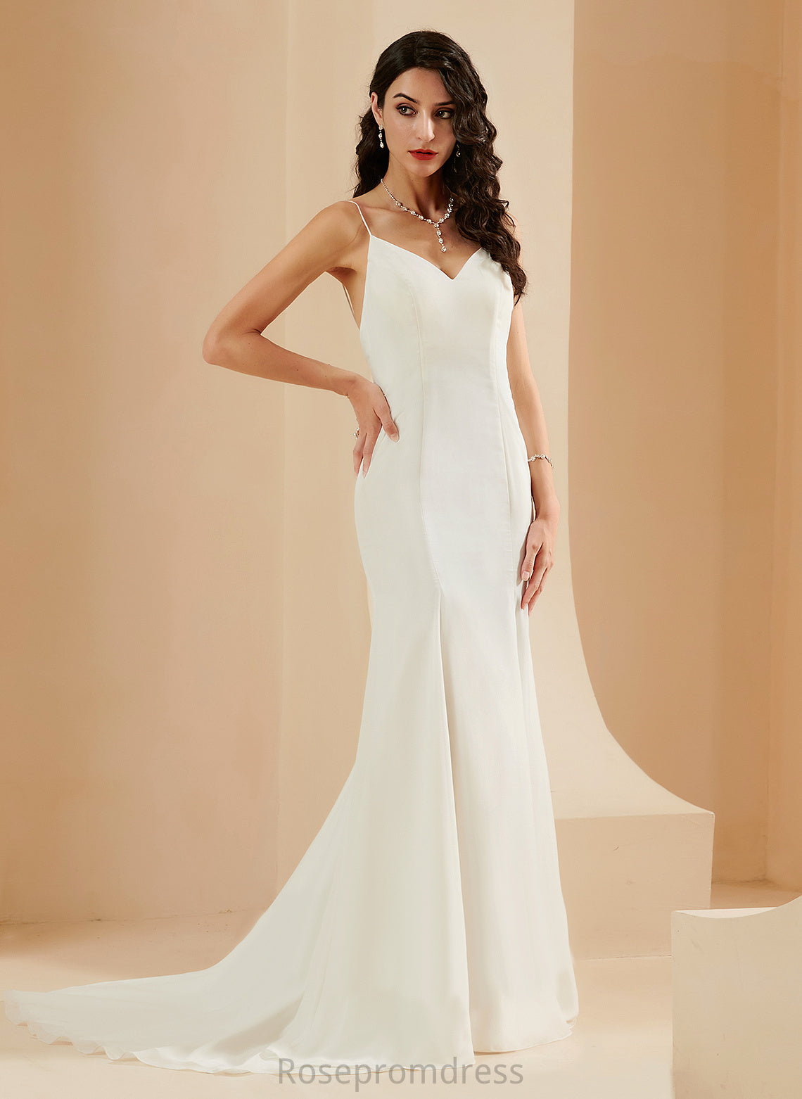 Libby Court Chiffon Dress Wedding Dresses Train V-neck Wedding Trumpet/Mermaid