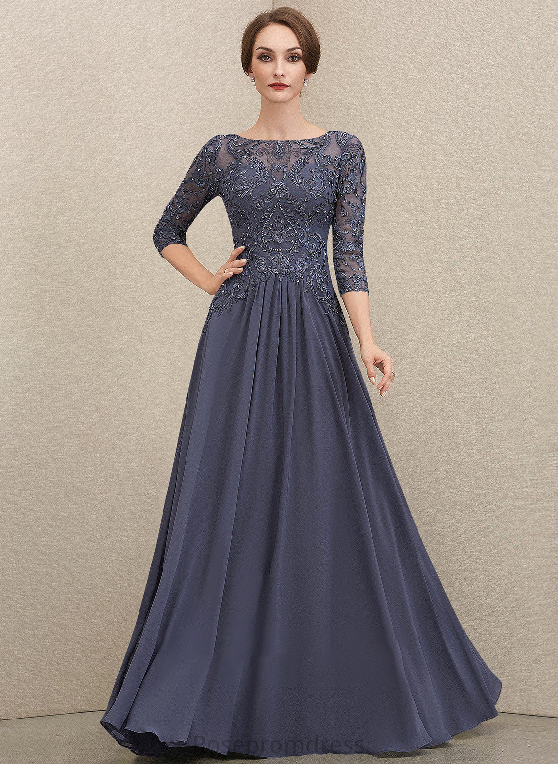 Scoop Bailey Neck Mother A-Line of Sequins Floor-Length Mother of the Bride Dresses With Bride Chiffon the Beading Dress Lace