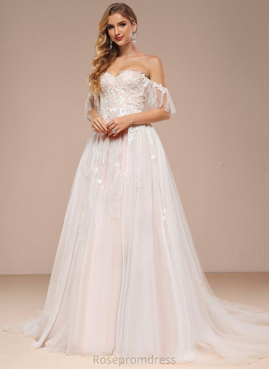 Dress Sequins Scarlett Court Wedding Ball-Gown/Princess Sweetheart Wedding Dresses Train Ruffle Off-the-Shoulder Tulle With Lace